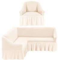 Чехол для мягкой мебели на угловой диван с креслом Молочный