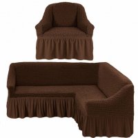 Чехол для мягкой мебели на угловой диван с креслом Шоколад