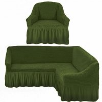 Чехол для мягкой мебели на угловой диван с креслом Зеленый